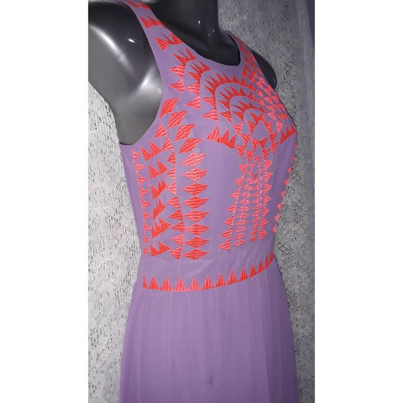 Gianni Bini  Sz 0 Purple and Coral Orange Embroidered Maxi Dress - Picture 3 of 9